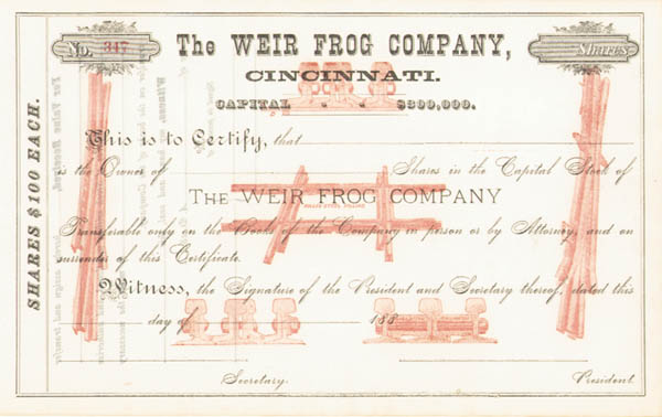 Weir Frog Co, Cincinnati, Ohio - Stock Certificate